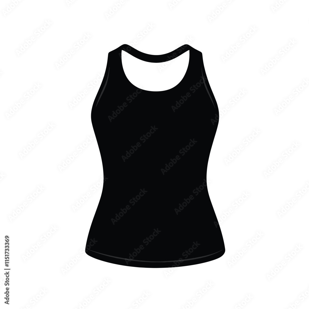 Silhouette of a black tank top icon on a white background in a simple and minimalistic style Vector illustration