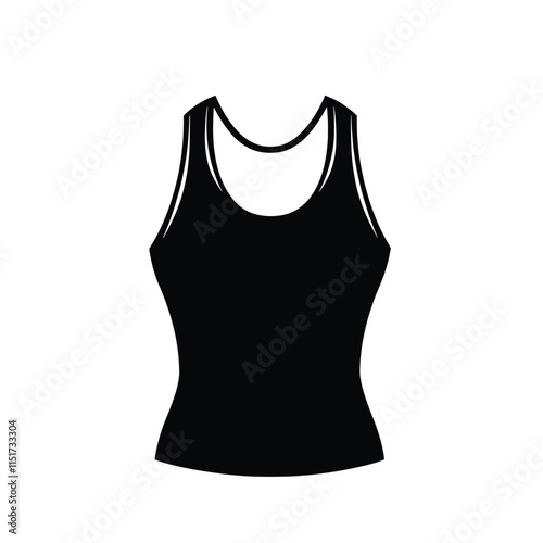 Silhouette of a black tank top icon on a white background in a simple and minimalistic style Vector illustration