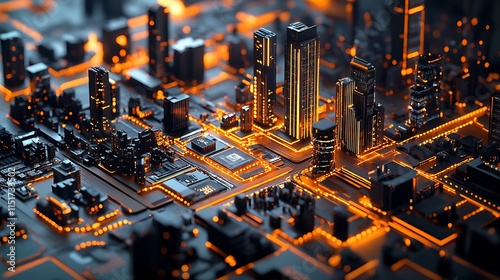 A Futuristic Cityscape Built on a Circuit Board