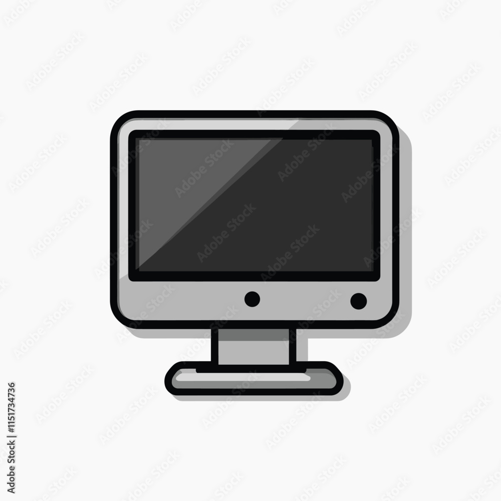 A simple vector icon of a desktop computer in black on a grey background with no shading or detailed A simple vector icon of a desktop computer in black on a grey background with no shading or detailed