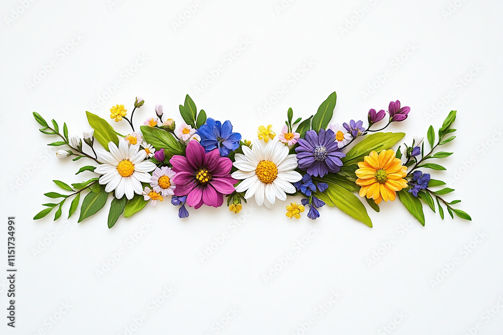 Obraz premium Colorful Arrangement of Spring and Summer Flowers on a White Background
