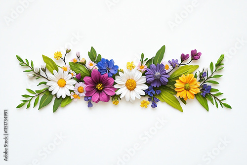 Colorful Arrangement of Spring and Summer Flowers on a White Background

