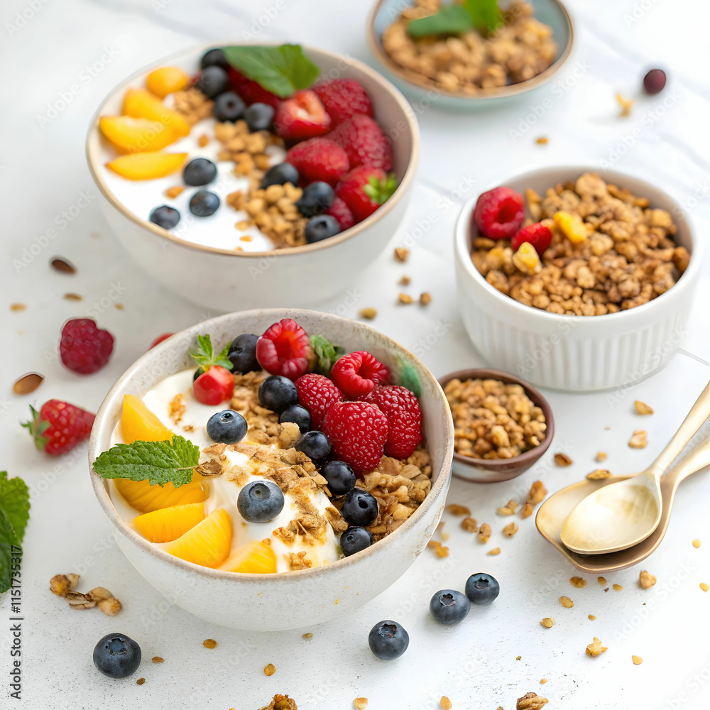 Yogurt with fruits and berries is a refreshing, healthy snack or dessert, Yogurt with fruits and berries is a refreshing, healthy snack or dessert,