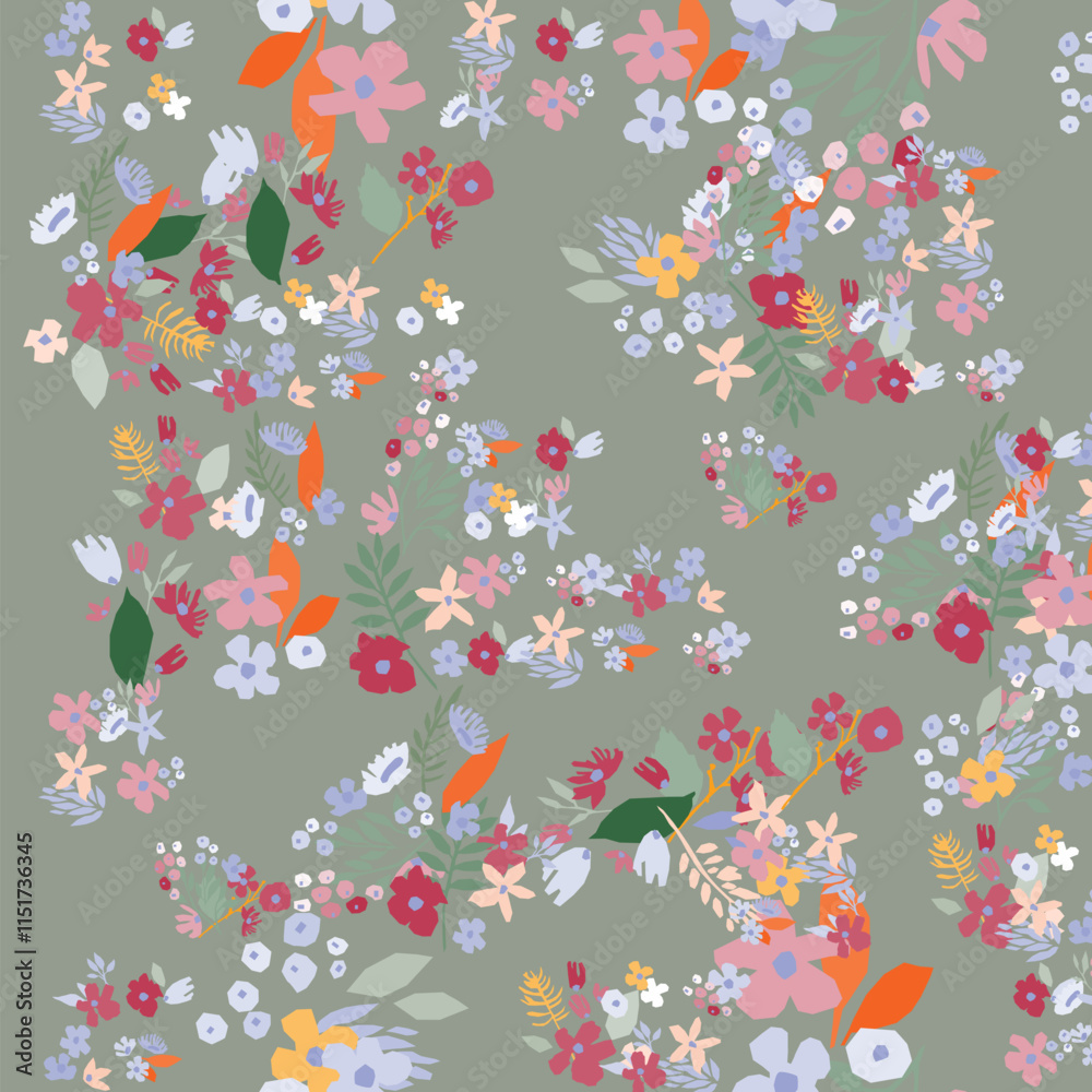A seamless floral pattern featuring blooms and leaves botanical background. Flower vector art good for wrapping paper, textile print, fabric A seamless floral pattern featuring blooms and leaves botanical background. Flower vector art good for wrapping paper, textile print, fabric