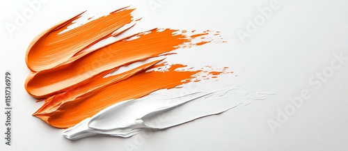 Orange and white paint strokes on a white background, showcasing texture and color contrast for art projects and design inspiration.
