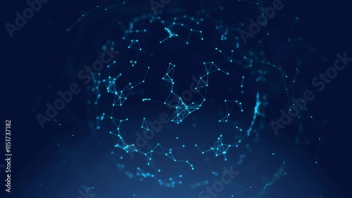 Blue Abstract plexus mesh background with chaotically connected points and polygons flying in space. Digital data network connections. Futuristic technology loop