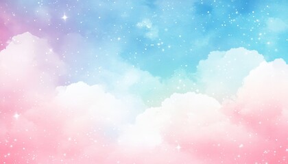 Dreamy Pastel Cloudscape A Whimsical Watercolor Background with Shimmering, Enchanting Textures