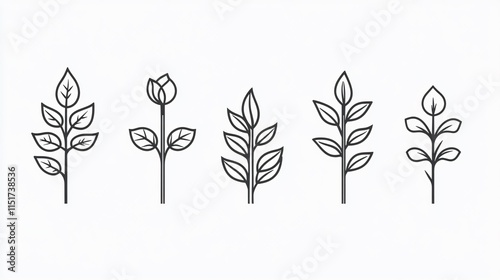 Minimalist Young Plant Outline Icon Isolated on Transparent Background