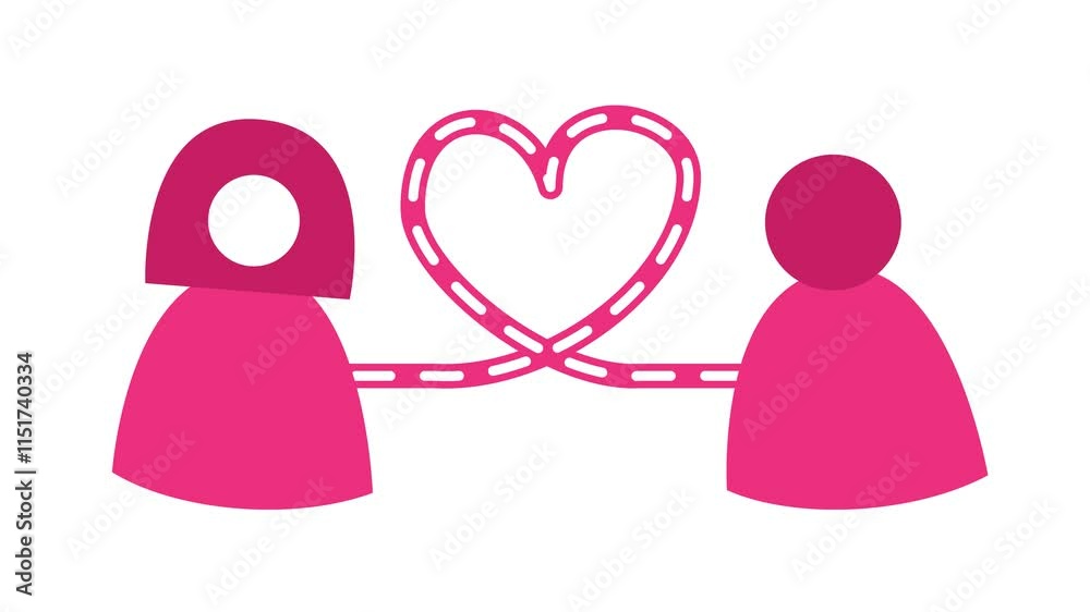 Two stylized figures connected by a line form a heart shape in a cartoon animation. Family of hearts symbol. Alpha channel. Seamless looping. Suitable for romance icon Two stylized figures connected by a line form a heart shape in a cartoon animation. Family of hearts symbol. Alpha channel. Seamless looping. Suitable for romance icon