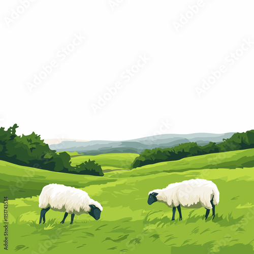 Sheep Grazing in a Peaceful Meadow