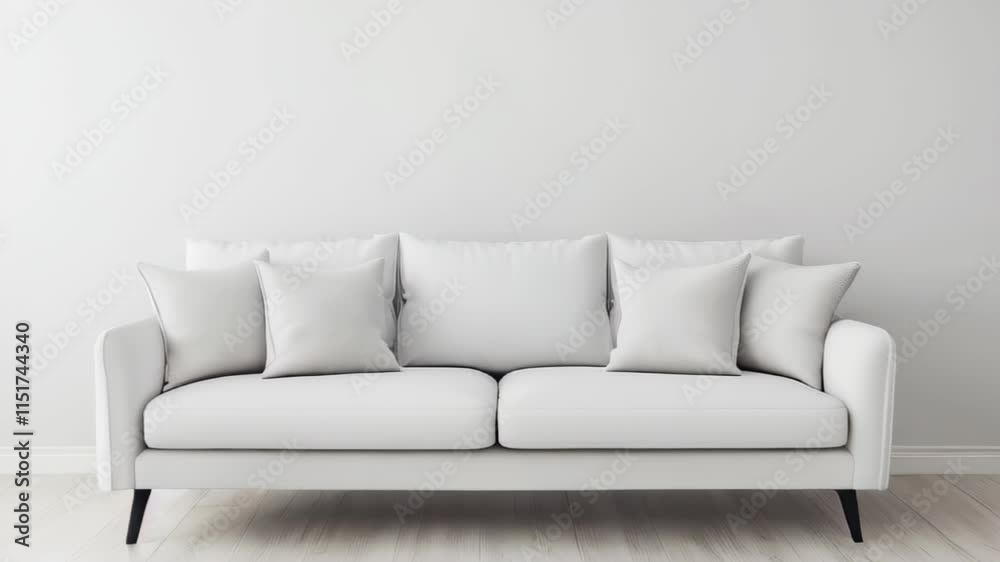 A white couch placed in a minimalistic room with plain white walls A white couch placed in a minimalistic room with plain white walls
