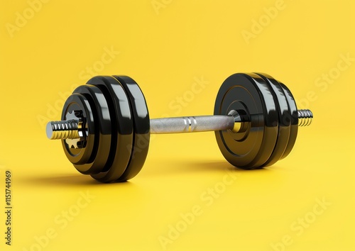 Black Dumbbell on a Yellow Background