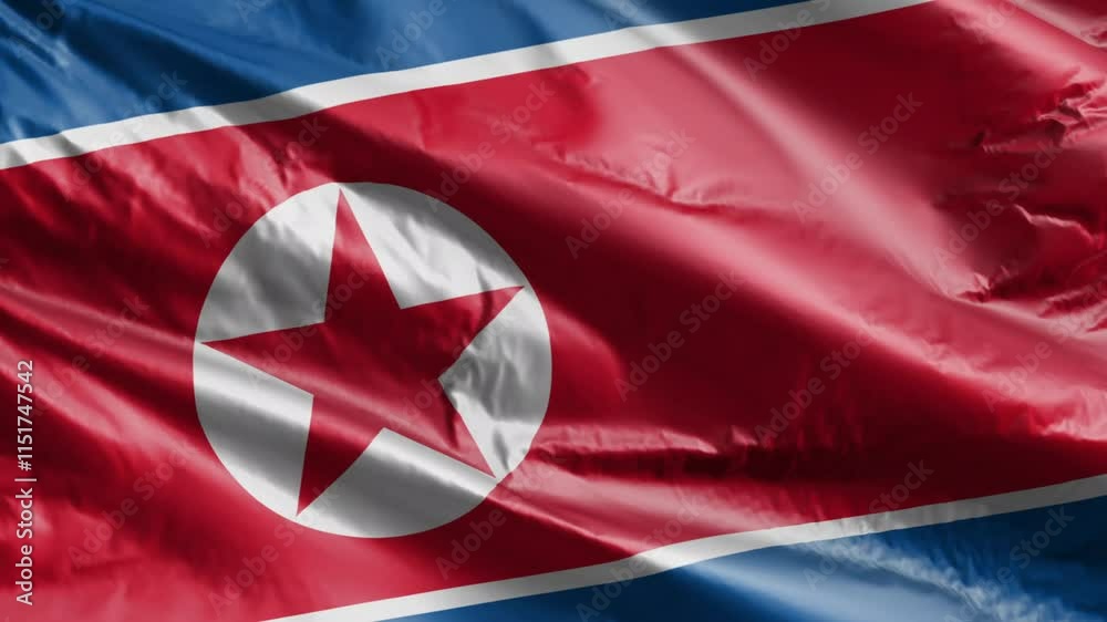 3D illustration closeup of the North Korea country flag waving in the wind