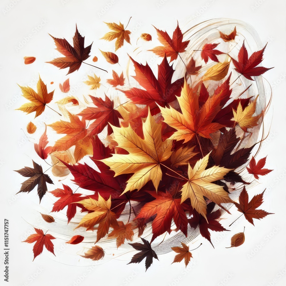 Autumn maple leaves fluttering in the air. Movement and natural flow with isolated on white background.
Autumn maple leaves fluttering in the air. Movement and natural flow with isolated on white background.