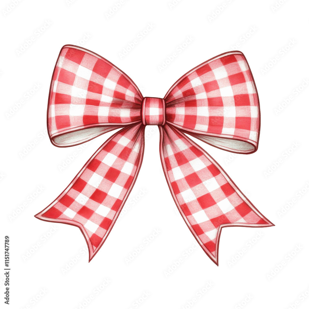 Red and white gingham bow with festive and cheerful design, perfect for Christmas decor Red and white gingham bow with festive and cheerful design, perfect for Christmas decor