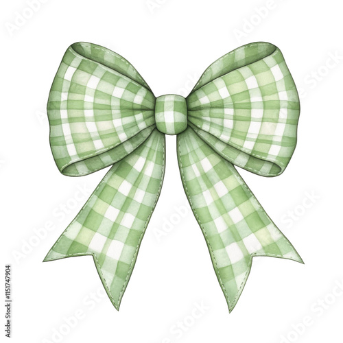 Green gingham bow with festive and elegant design, perfect for Christmas or decorative purposes