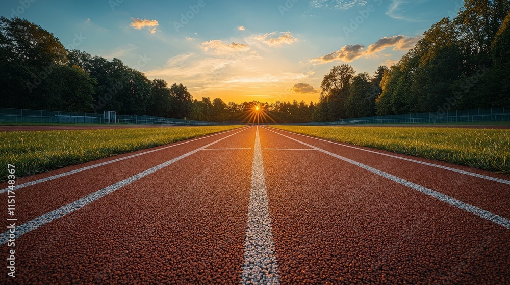 Red athletic track illuminated by sunlight Red athletic track illuminated by sunlight