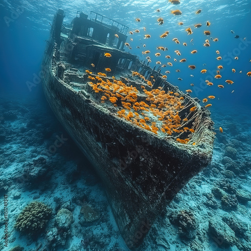 Sunken ships become places for fish to live in the sea photo