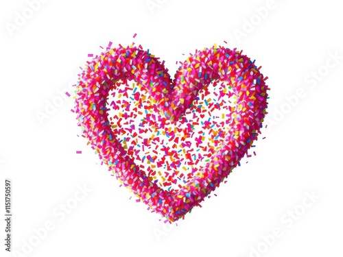 Heart-shaped pattern made of colorful confetti, decoration, fun, celebration, happiness, joyous