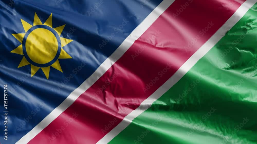 3D illustration closeup of the Namibia country flag waving in the wind