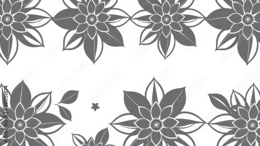 Fototapeta premium Seamless pattern of various flower silhouettes in a repeating design, multiple, repeat