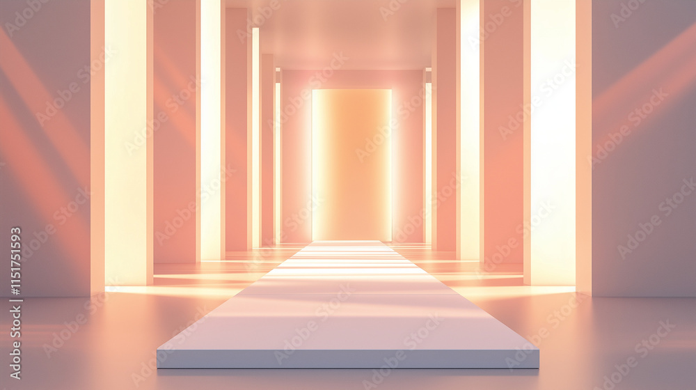Fototapeta premium Illuminated runway with warm lighting for a fashion show