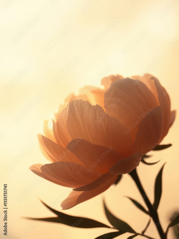 Fototapeta premium Romantic peony silhouette with soft focus background, peony, beauty, silhouette, botanical