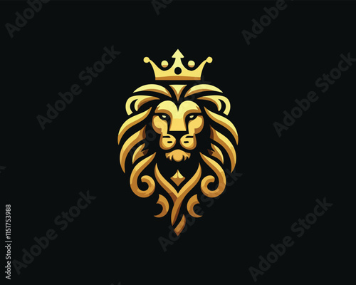 Gold Lion Icon Logo Design Vector Template. Lion Head, Face, Logo illustration. photo