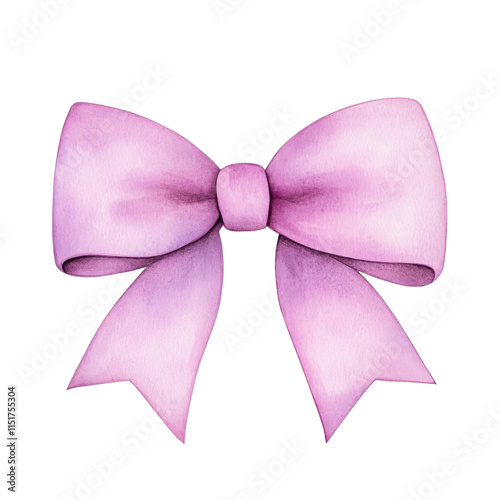 delicate purple bow in hyperrealistic watercolor style, isolated on transparency background