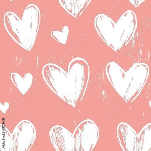 Seamless pattern of pink and white hand-drawn hearts.