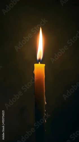 Single Candle Flame in Dark Background photo