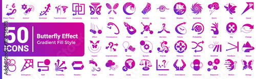 Butterfly Effect 50 icon set in gradient fill style