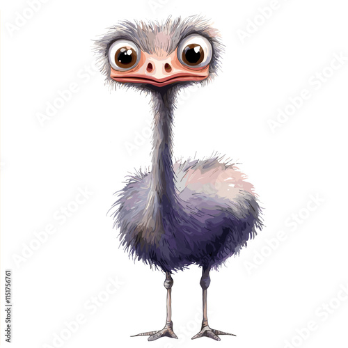 Watercolor Cartoon Ostrich Illustration