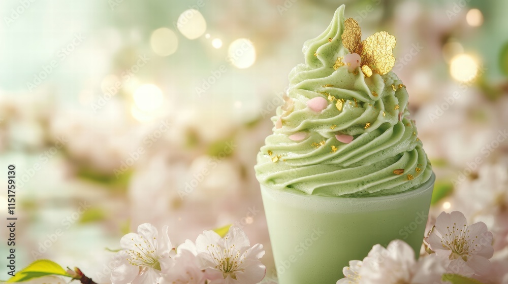 Fototapeta premium Indulge in matcha green tea soft serve dessert parlor soft serve springtime oasis close-up luxurious treat