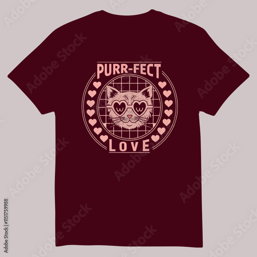Purr - fect love retro style cat t-shirt design for valentines day. perfect gift for cat lover.