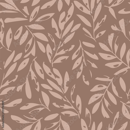 Abstract Leaves Seamless Pattern for Organic and Healthy Food Packaging, Textile, Fabric, Natural Eco Cosmetics, Vegan Product. Vector Leaves Pattern Design.