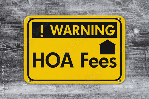  Yellow warning HOA fees with house hanging sign