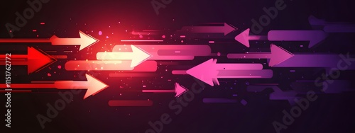 Red background, arrow-shaped light rays, flat illustration style, simple design, minimal details, flat vector graphics