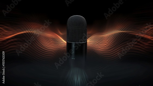 A sleek, modern microphone surrounded by subtle, dynamic soundwaves or light rings that represent audio flow photo