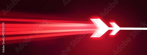 Red background, arrow-shaped light rays, flat illustration style, simple design, minimal details, flat vector graphics
