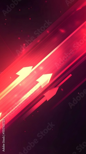 Red background, arrow-shaped light rays, flat illustration style, simple design, minimal details, flat vector graphics