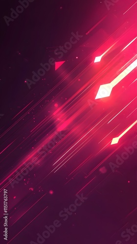 Red background, arrow-shaped light rays, flat illustration style, simple design, minimal details, flat vector graphics