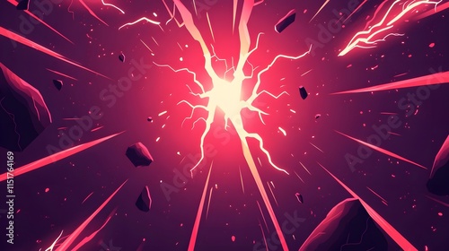 Red background, arrow-shaped light rays, flat illustration style, simple design, minimal details, flat vector graphics