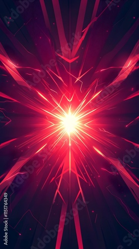 Red background, arrow-shaped light rays, flat illustration style, simple design, minimal details, flat vector graphics