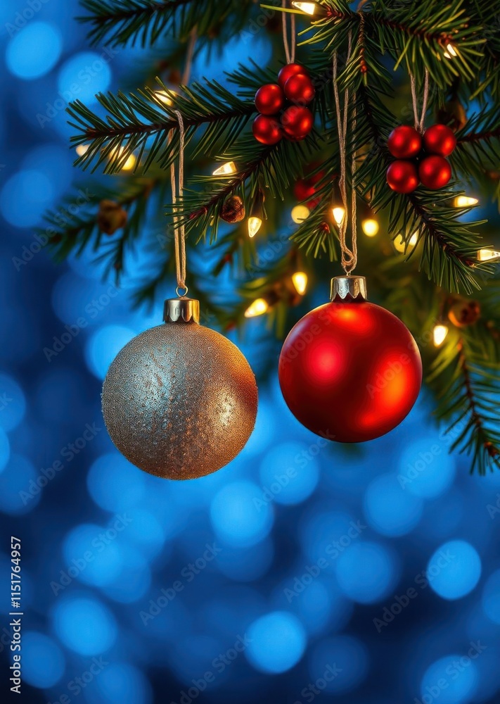 bokeh blue of Christmas balls hanging fir branches with lights in abstract defocused background abstract bokeh light background bright bokeh blue of Christmas balls hanging fir branches with lights in abstract defocused background abstract bokeh light background bright