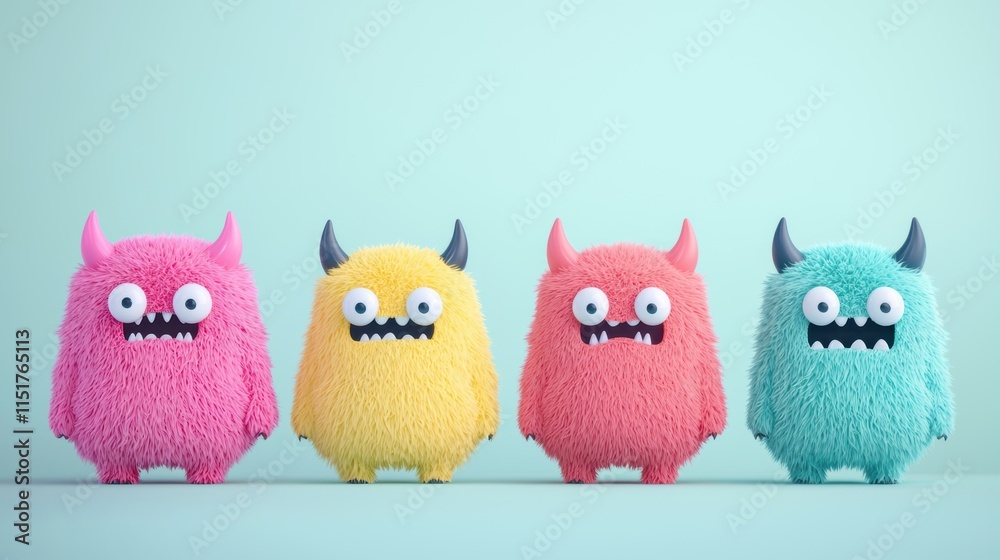 Fototapeta premium Cute monster characters playful collection on white background