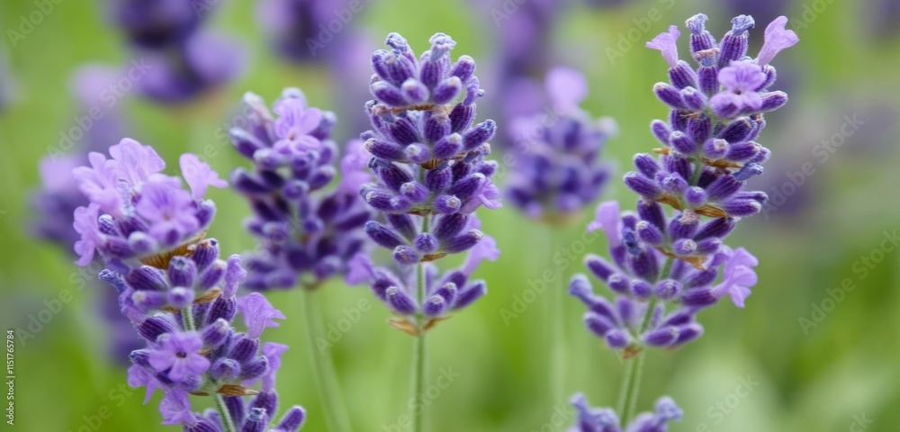 Naklejka premium Dew-Covered Lavender Flowers Swaying in the Breeze Closeup