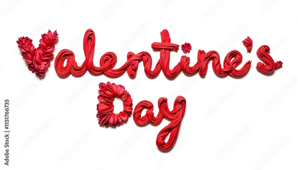 Valentine's day inscription made of flowers isolated on white background. Valentine. Love. Bouquet of flowers