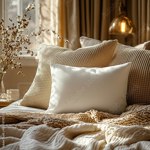 bed with pillows photo