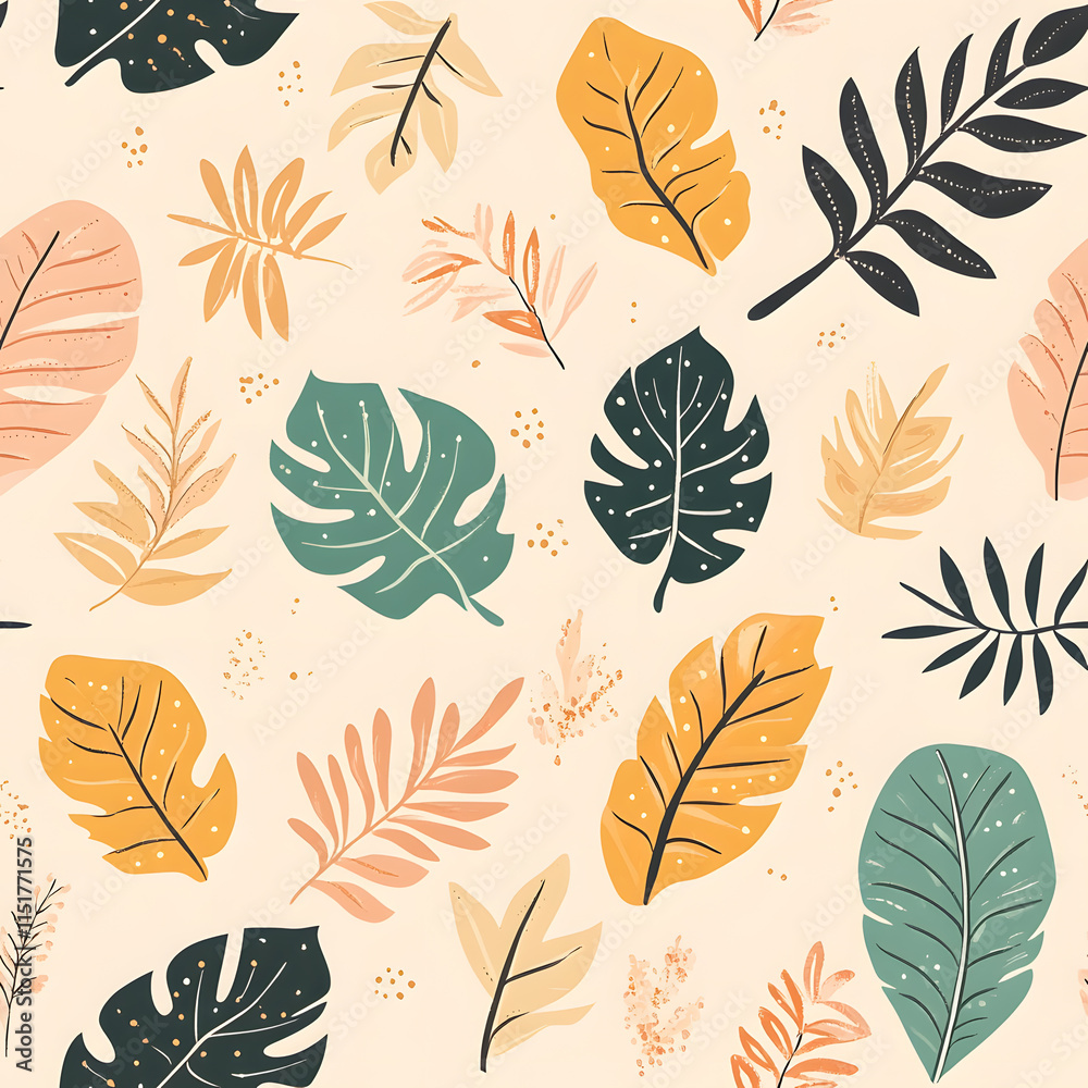 Fototapeta premium floral flower and leaf elements modern doodle illustrator seamless pattern for wallpaper or background